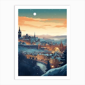 Winter Travel Night Illustration Edinburgh Scotland 3 Art Print