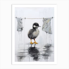 Black Feathered Duckling Under A Washing Line Art Print