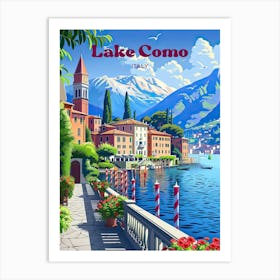 Lake Como Romantic Travel Illustration Art Print