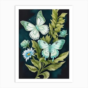 Butterflies And Flowers 1 Art Print