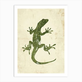 Green Crested Gecko Blockprint 1 Art Print