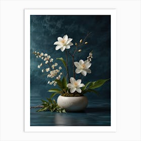 White Orchids In A Vase Art Print