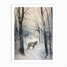Winter Watercolour Gray Wolf 4 Art Print