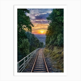 Train Tracks At Sunset Art Print