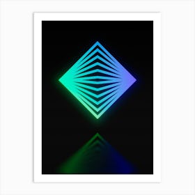 Neon Blue and Green Abstract Geometric Glyph on Black n.0355 Art Print