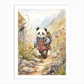 Panda Art Hiking Watercolour 1 Art Print
