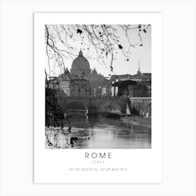 Italy Rome Black And White Coordinates Art Print