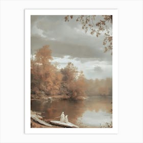 'Two Swans By The Lake' Art Print