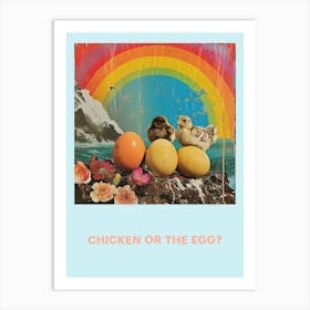 Chicken Or The Egg Retro Rainbow Poster 3 Art Print