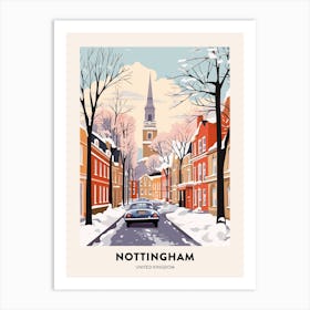 Vintage Winter Travel Poster Nottingham United Kingdom 1 Art Print