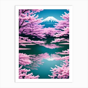 Cherry Blossoms And Mt Fuji Mount Fuji Japan Beautiful Lake Landscape Art Print