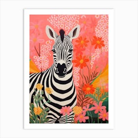 Floral Pattern Zebra Art Print