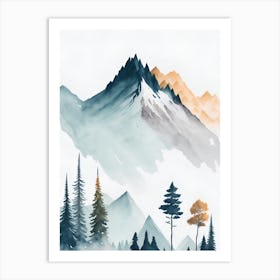 Mountain And Forest In Minimalist Watercolor Vertical Composition 317 Art Print