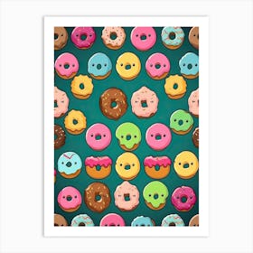 Kawaii Donuts Pattern Art Print