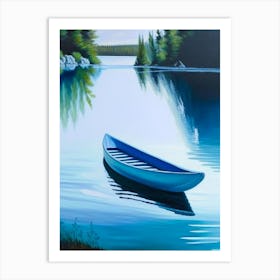 Canoe On Lake Water Waterscape Marble Acrylic Painting 1 Art Print