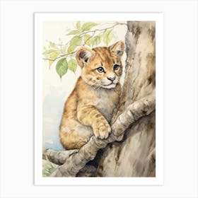 Storybook Animal Watercolour Cougar 2 Art Print