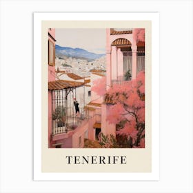 Tenerife Spain 3 Vintage Pink Travel Illustration Poster Art Print