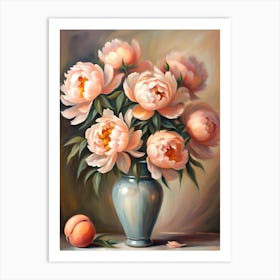 Peach Peonies in a Vase Art Print