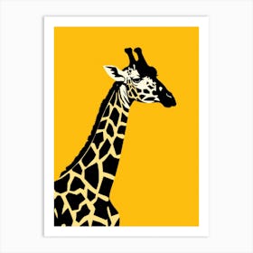 Giraffe On Yellow Background Art Print