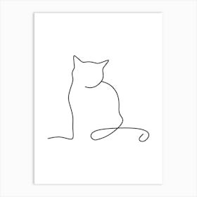 Cat Drawing Monoline Drawing Line Art Poster