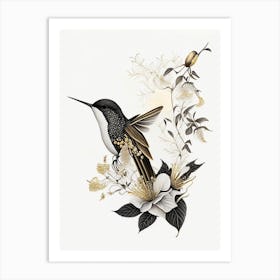 Hummingbird At Sunrise Vintage Gold & Black Art Print