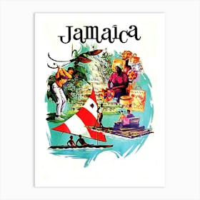 Jamaica, Collage Of Tourist Attractions, Travel Poster Art Print
