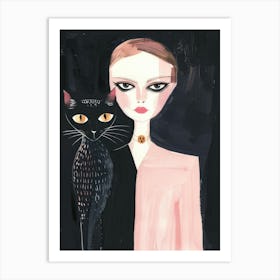 Black Cat And Woman 1 Art Print