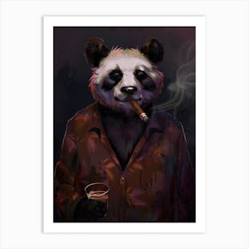 Animal Party: Crumpled Cute Critters with Cocktails and Cigars Panda Bear Smoking Cigar Art Print
