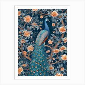 Blue Vintage Floral Peacock Wallpaper 1 Art Print