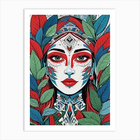 Folk Abstract Face Illustration 3 Art Print (6) Art Print