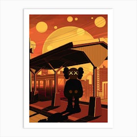 kaws On A Train Art Print