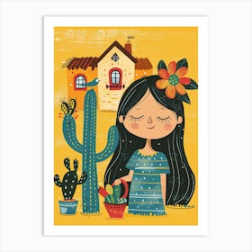 Mexican Girl With Cactus Art Print