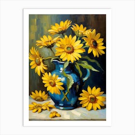Sunflowers In A Blue Vase Art Print