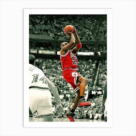 Michael Jordan Of The Chicago Bulls Takes A Shot At The Basket During Game Five Of The Nba Finals Against The Utah Jazz Art Print