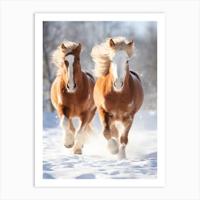 Two Horses Running In The Snow Art Print