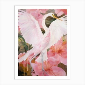 Pink Ethereal Bird Painting Egret 5 Art Print