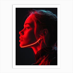 Glowing Enigma: Darkly Romantic 3D Portrait: Portrait Of A Young Woman With A Glowing Necklace Art Print