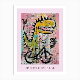 Dinosaur On A Bike Pink Purple Graffiti Style Illustration 1 Poster Art Print