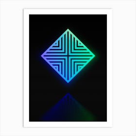 Neon Blue and Green Abstract Geometric Glyph on Black n.0303 Art Print