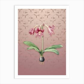 Vintage Netted Veined Amaryllis Botanical on Dusty Pink Pattern n.0003 Art Print