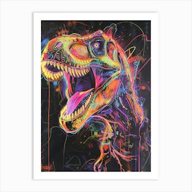Chalk Neon T Rex Roaring Art Print