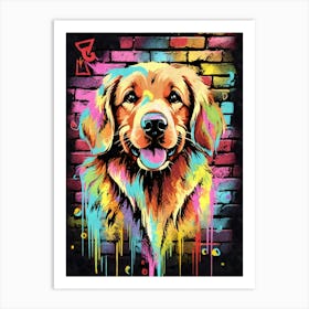 Aesthetic Golden Retriever Dog Puppy Brick Wall Graffiti Artwork 1 Art Print