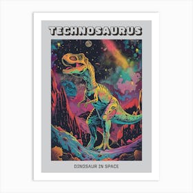 Neon Dinosaur Space Illustration 1 Poster Art Print