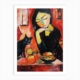 Portrait Of A Girl With Cats Eating A Burrito 3 Art Print