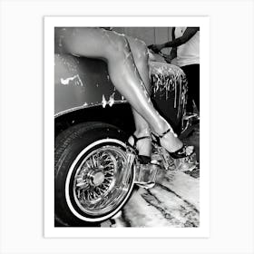 High Heels Woman On Classic Car Art Print