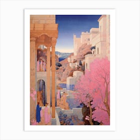 Rhodes Greece 4 Vintage Pink Travel Illustration Art Print