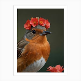 Robin With Flower Crown 17 Art Print