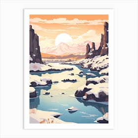 Vintage Winter Travel Illustration Iceland 2 Art Print