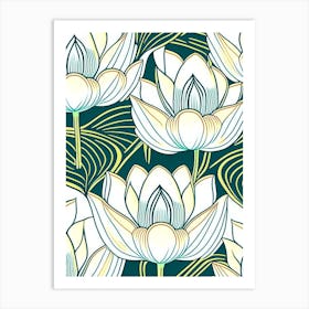 Lotus Flower Repeat Pattern Minimal Line Drawing 2 Art Print