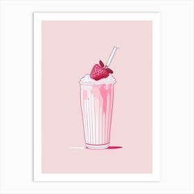 Strawberry Milkshake Dairy Food Minimal Line Drawing 2 Art Print